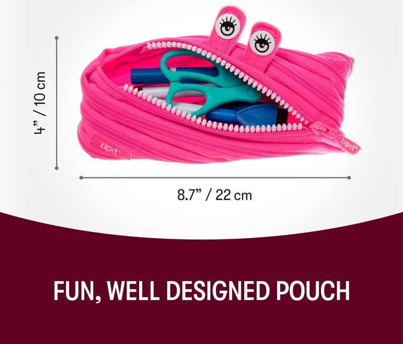 ZIPIT Monster Pencil Case for Girls, Cute Zipper Pouch for Kids Teens, Stationery Bag for School ,Pink - Image 2